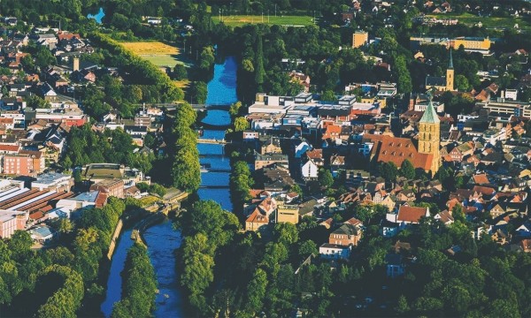 Rheine Luftaufnahme, Keilrahmen 90x150 cm