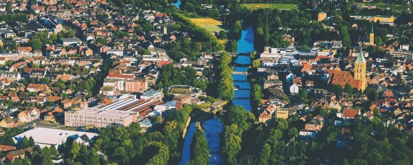 Rheine Luftaufnahme, Keilrahmen 50x125 cm