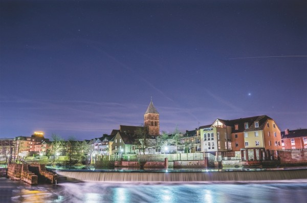 Rheine Emswehr at night, stretcher 78x118 cm